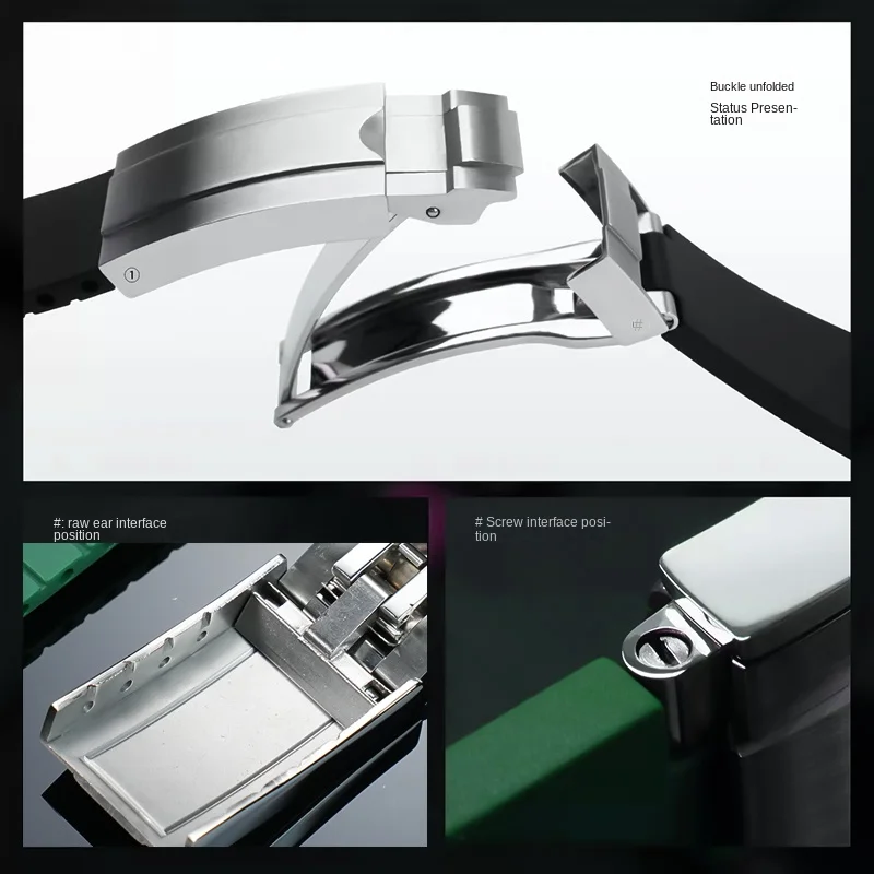 ยางคุณภาพสูงสําหรับนาฬิกา Rolex Daytona Tudor สีดํา bay Omega Longines Watchband 20 มม.21 มม.22 มม.สร้อยข้อมือพับหัวเข็มขัด