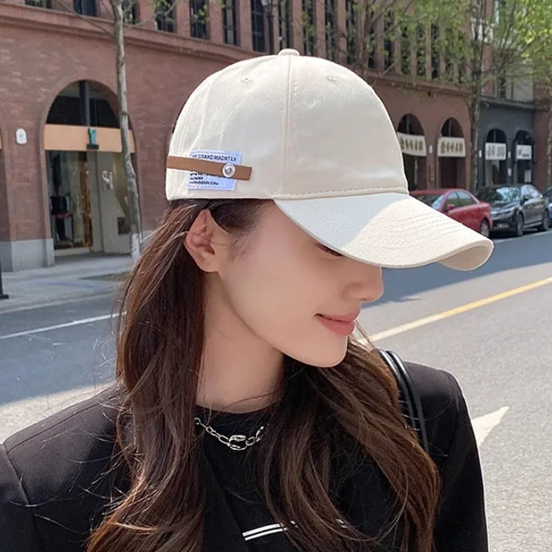 Retro Simple Leather Label Baseball Cap For Women Men Solid Color Snapback Adjustable Sun Visor Hat Outdoor Sports Hip Hop Caps