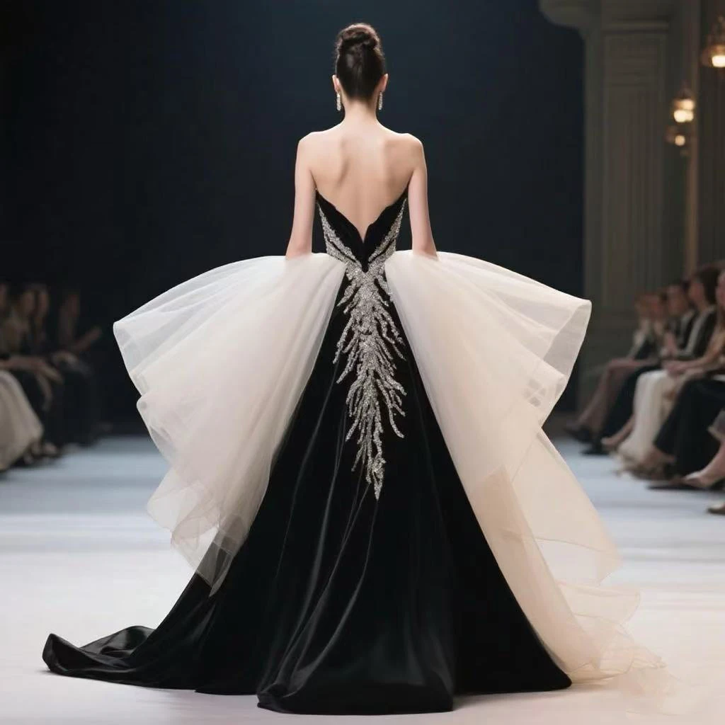 فستان سهرة رسمي أسود فاخر مطرز فستان حفلة موسيقية فتحة عالية قطار عميق على شكل حرف V فساتين حفلات سباركلي مخصصة