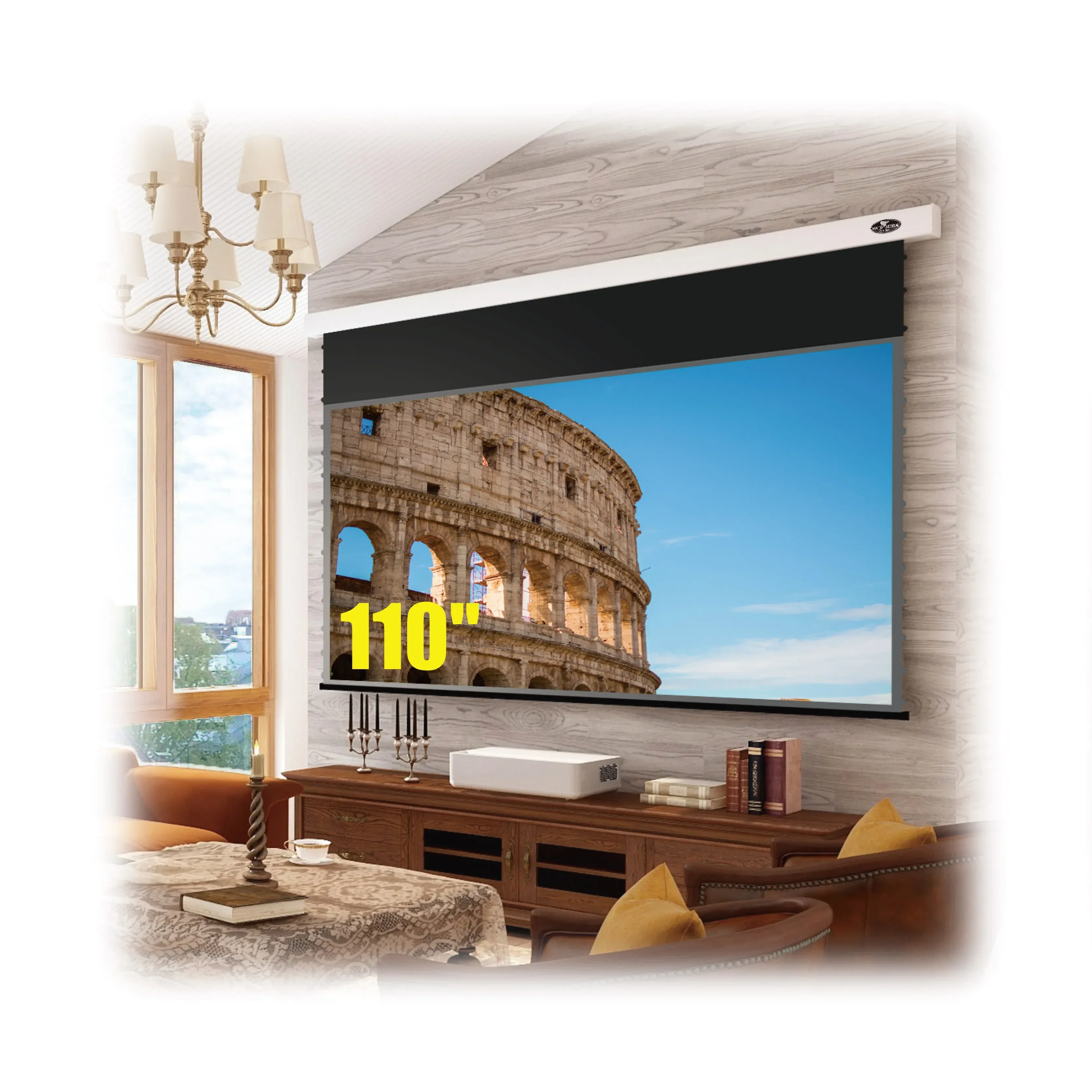 

VIVIDSTORM 2 set PRO Slimline Motorized 110 inch Drop Down screen for UST Projector ALR electric tension projection screen
