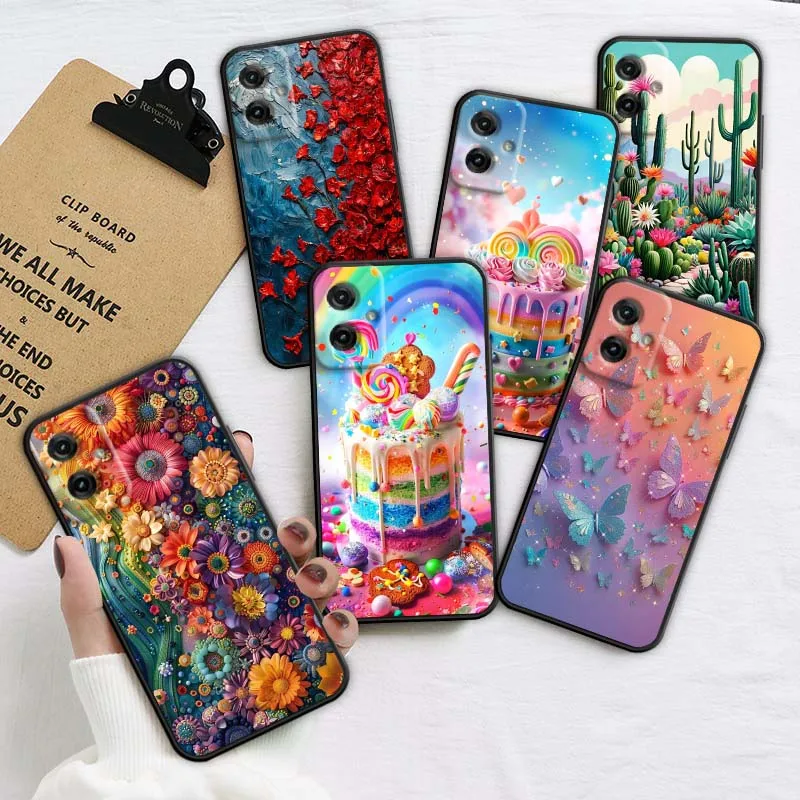 

Art Color Flower Butterfly Phone Case For Motorola G85 Edge 50 G24 G35 G14 G04 40 G72 G34 G31 G Stylus G54 G13 G32 5G Black