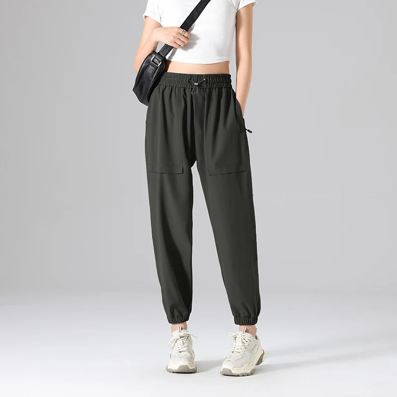 New Women'S Spring Thin Summer Trendy Ice Silk Loose Casual Work Pants Korean Edition Fashion Versatile Sports  9-Point Trousers