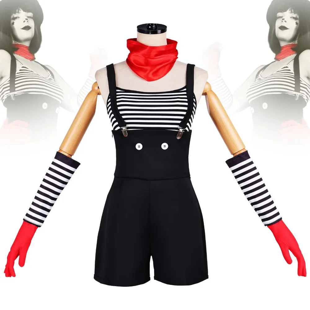 

Striped Retro Mime Style Cosplay Costume Women Stage Role Play Outfit Comic Con Halloween Carnival Party Performance Outfit