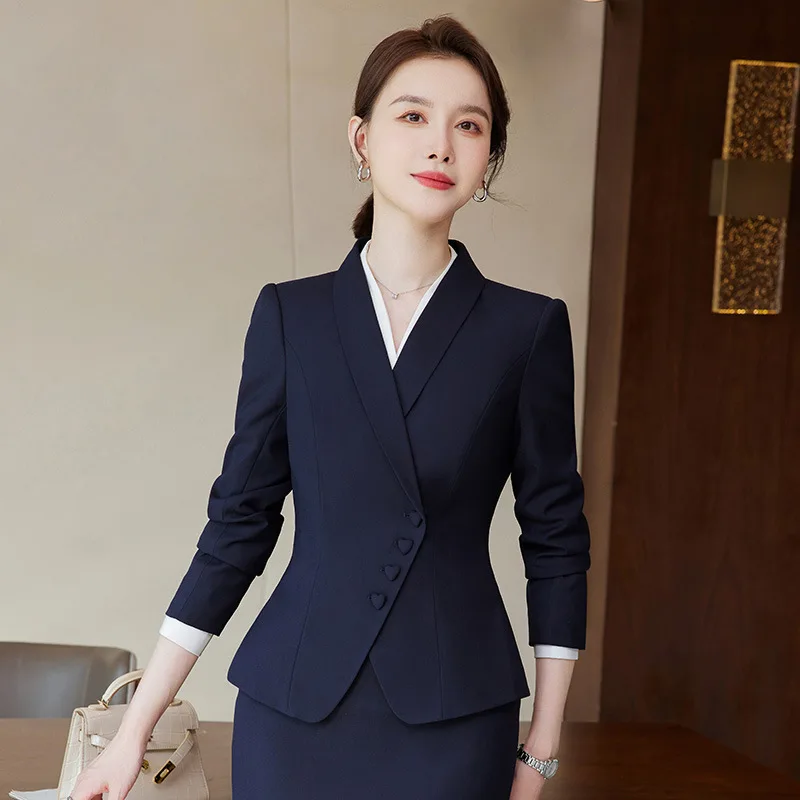 Apricot Blue Ladies Formal Pant Suit Women Jacket And Trouser Female Business Work Wear 2 Piece Blazer Set For Autumn Winter