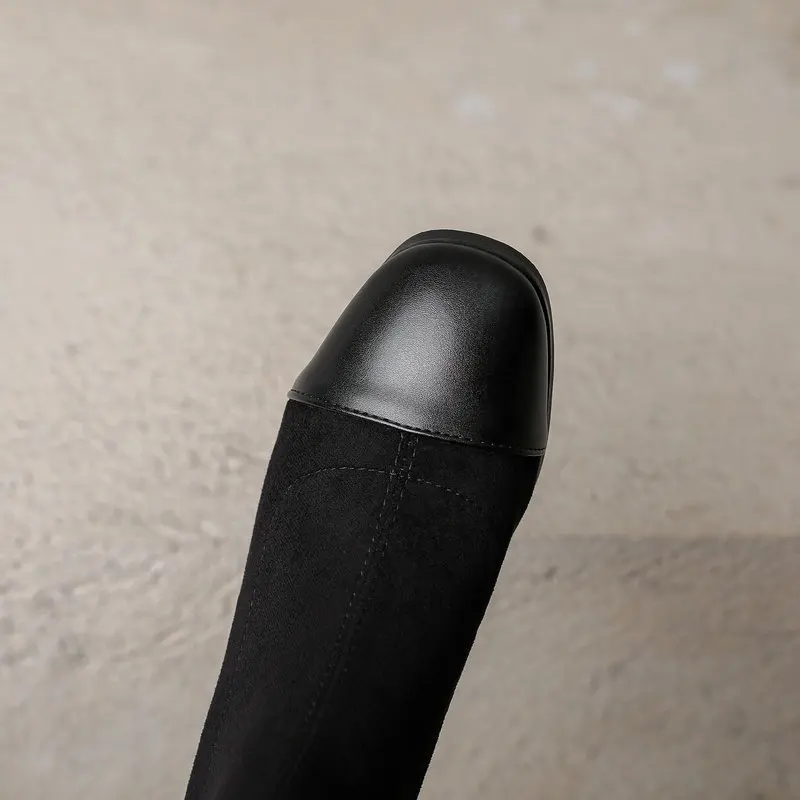 2024 new frosted elastic boots, mid heel round toe women's shoes, sizes 34-42.
