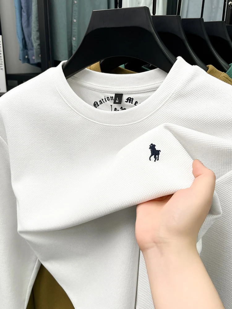 Luxury brand long sleeve round neck men's pullover autumn fashion new item hot selling pony embroidery sports top casual T-shirt