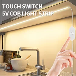 【1 Touch-Control Dimmable Led Light Strip】1 Set of Low-Voltage 5V Usb-Powered Cob Led Light Strip with Touch Function (Long Press to Dim), Led Strip Light, Available in Single Color Options (3000K/4000K/6000K), Suitabl