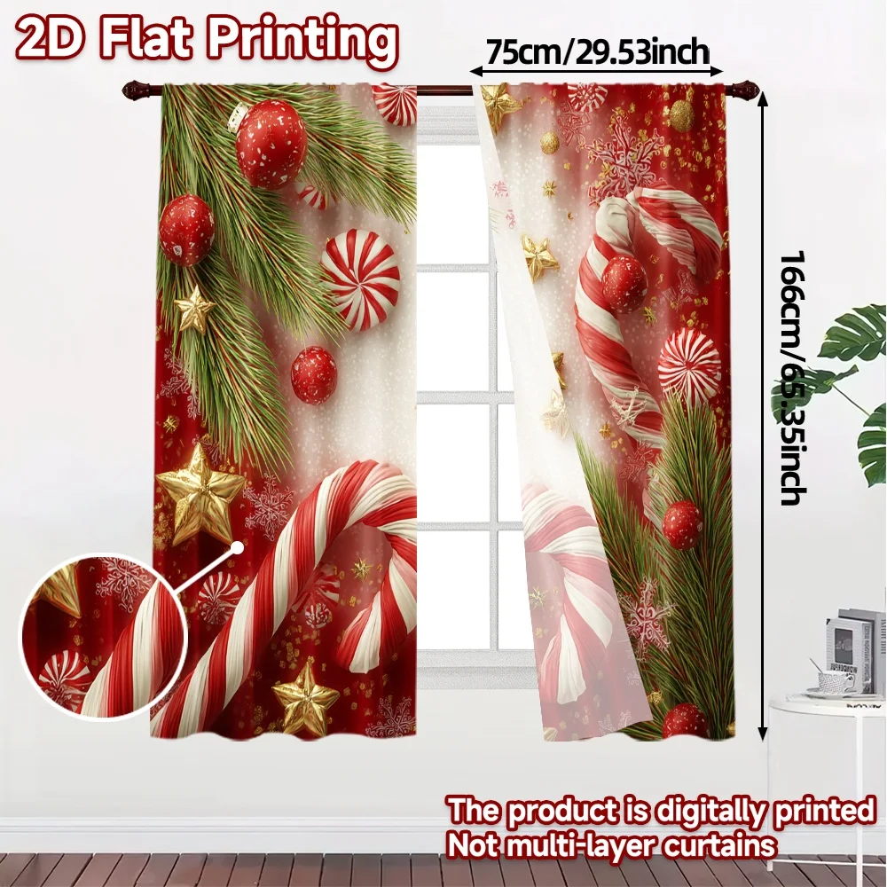2D Flat Printing,JIT 2pcs, Curtains (Without Rod) Festive Peppermint Creative Popular Curtains Yarn Curtains Decorations Inside
