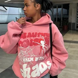 HOUZHOU-Sudadera con capucha Y2K para mujer, ropa de calle de manga larga con gráfico Harajuku, de gran tamaño, estilo Vintage, Hip Hop, Punk, Otoño e Invierno