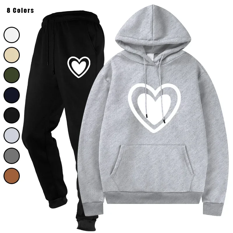 

2025 Autumn and Winter Men's Printed Fashion Sports Leisure Hooded Coat Running 2 - piece Set
