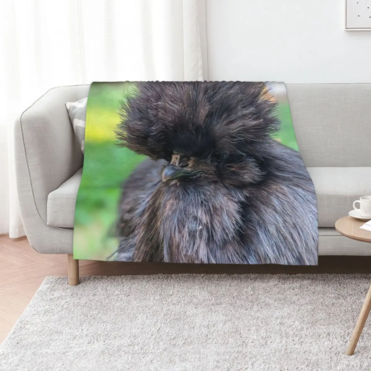 Black Silkie Chicken, Cute Silkie Close Up Throw Blanket Picnic Decorative Throw Decorative Sofa Thin Plaid Blankets