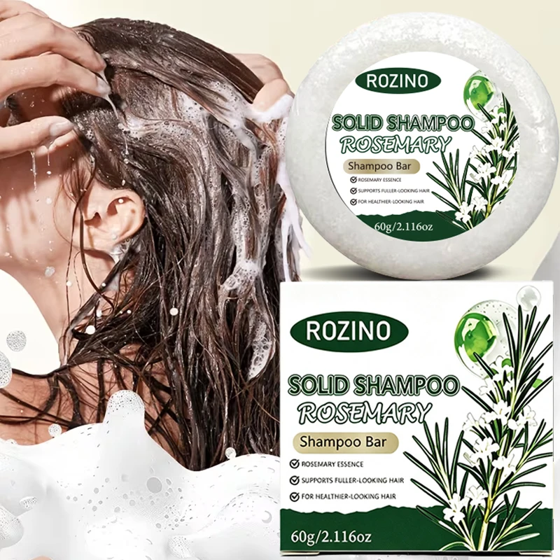 Rozino Rosemary Solid Shampoo Soap, with Added Rosemary Plant Extract, Produces Dense and Rich Foam When Applied to Wet Hair, Can Deeply Clean the Scalp and Hair, and Moisturize the Hair. the Soap Is Compact and Portable, Suitable for Use at Home or on the Go.