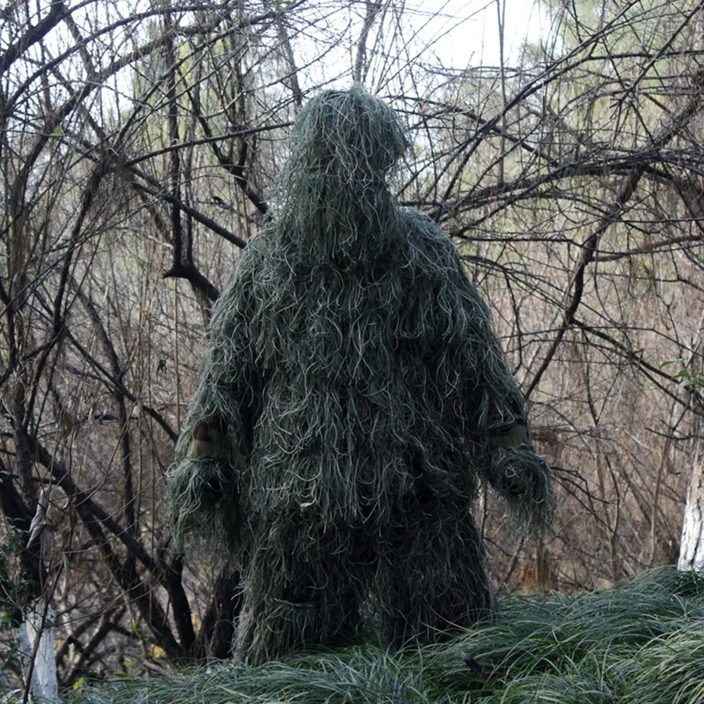 5Pcs/Set Woodland Hunter Ghillie Suit with Jacket Pants Hood Carry Bag Paintball Ghillie Suit Camo Ghillie Suit for Men Woman