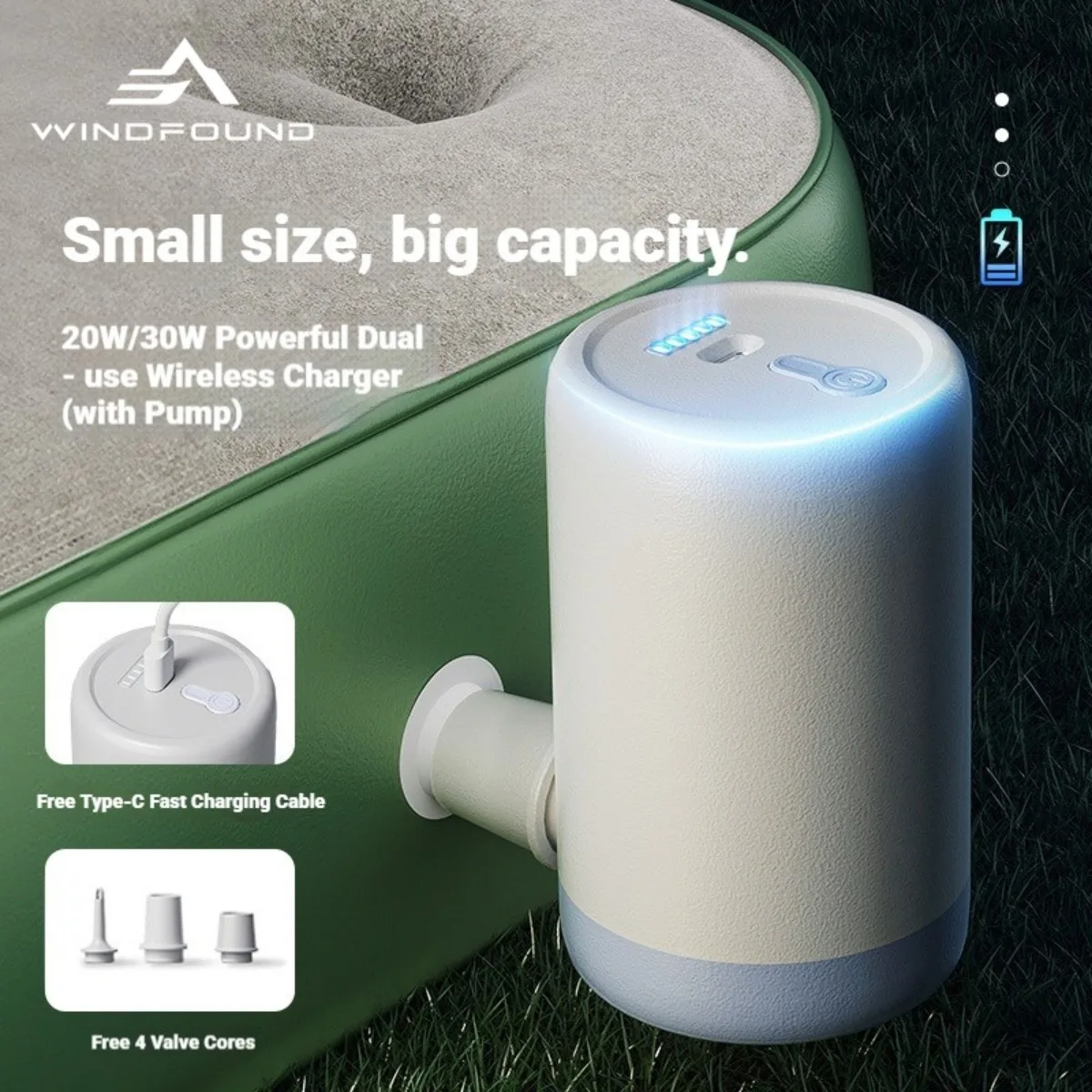 Camping Essential Portable Air Pump Cordless  2in1 Inflator Deflator for Air Beds Ultra Compact Vacuum Sealer for Travel Storage