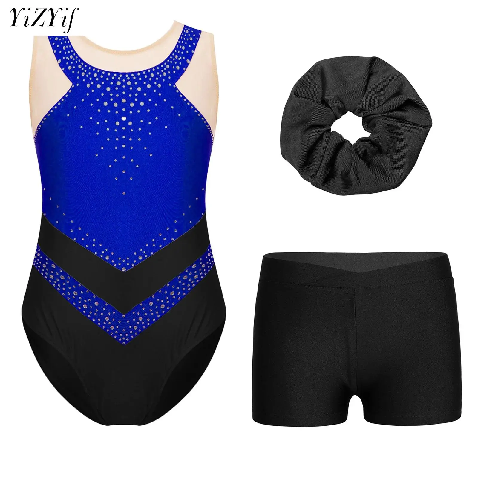 

Kids Girls Ballet Dance Leotard with Shorts Hair Band Set Sleeveless Children Rhythmic Gymnastics Training Girl Skating Bodysuit