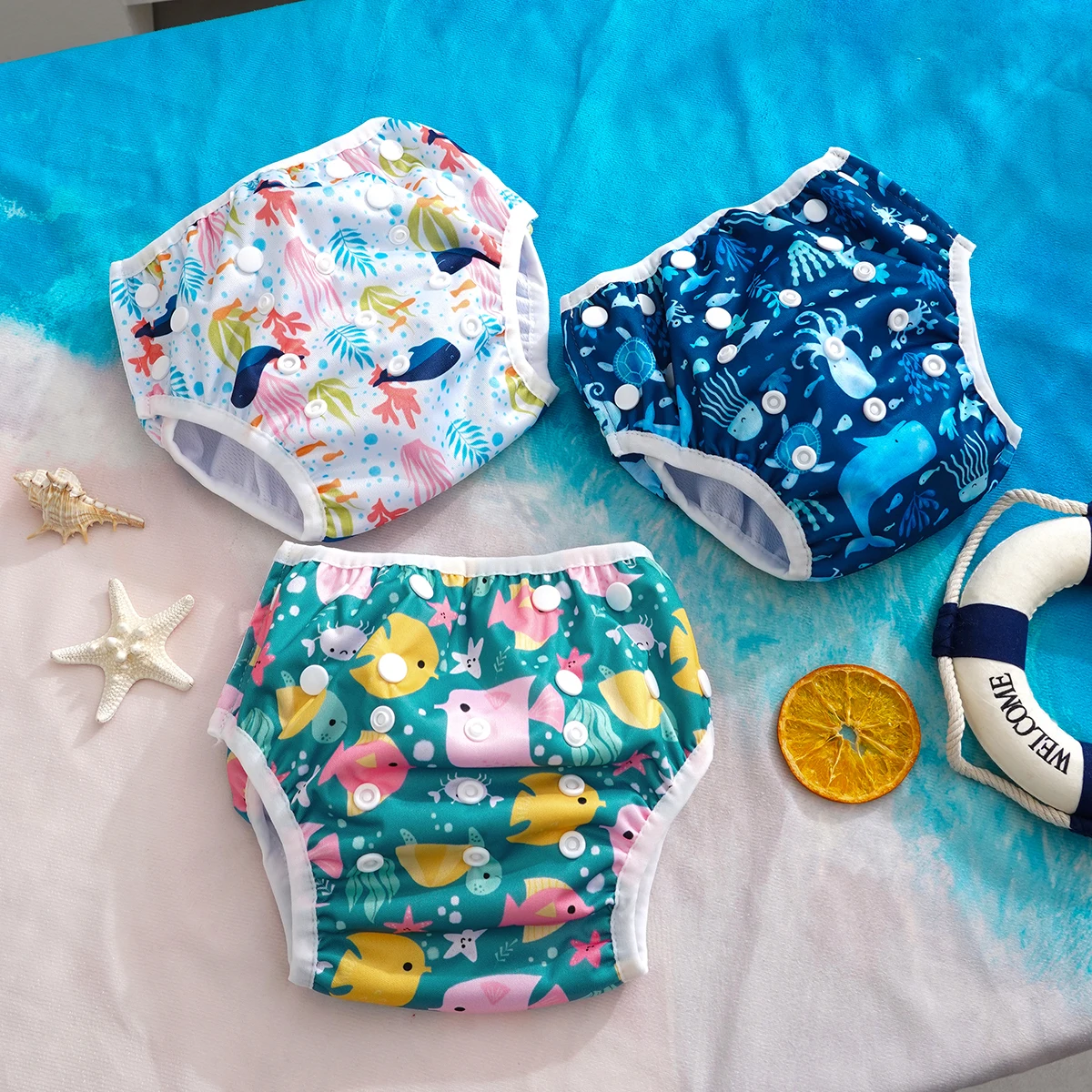 

Happyflute 3 Pcs/Set Baby Swim Diapers Reuseable Washable Adjustable for Swimming Lesson Baby Shower Gifts Large Size Baby Diper