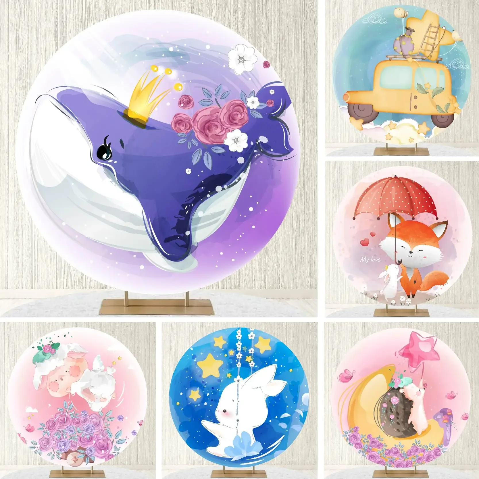 Cute Animal Whale Round Background Cover Newborn Baby Birthday Party Decoration Elastic Fabric Photographic Backdrop Props