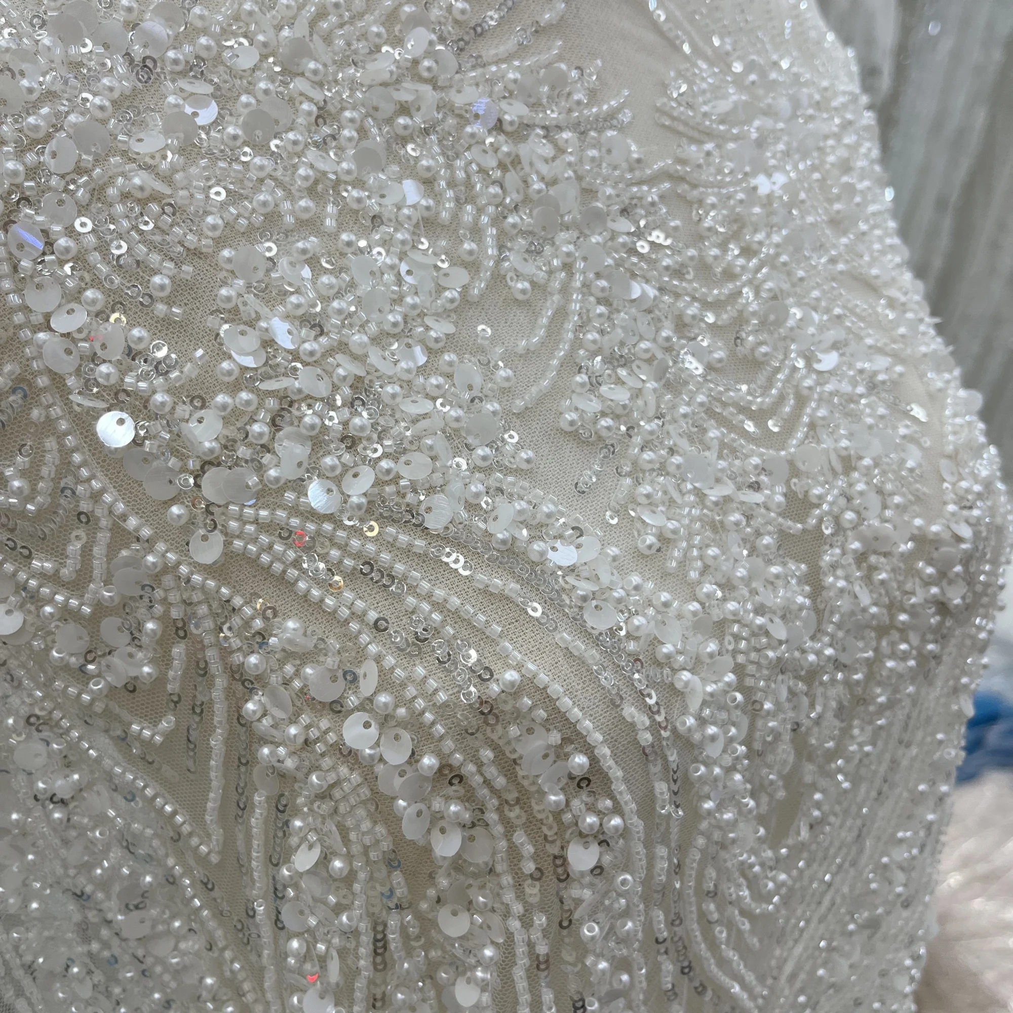 Luxury Heavy Industries Sequin Beads Pearl Tulle Embroidery Is Suitable For High-End Wedding Dresses Lace Fabrics