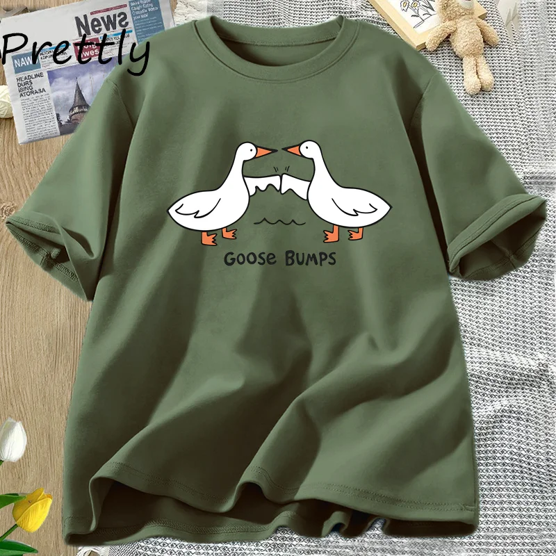 Silly Goose Bumps T Shirt for Women Men Funny Cotton Printed T-shirt Summer Short Sleeve Loose Oversized Tees Unisex Streetwear