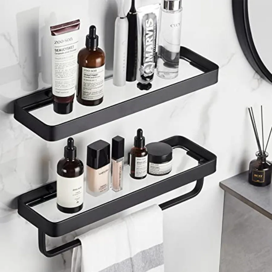 Bathroom Shelves Wall Mounted Glass Shelf for Floating Shelf Tempered Glass Shelves 2 Tier Bathroom Wall Organizer Black