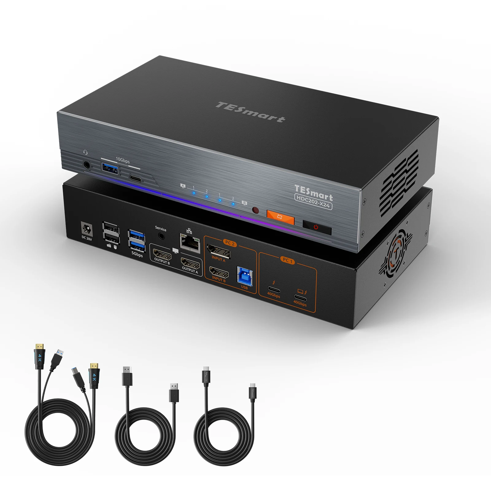 عرض ساخن لعام 2025 قاعدة TESmart Dual 4K60 هرتز Thunderbolt 4 KVM لأجهزة الكمبيوتر المحمول و1 سطح المكتب EDID والألعاب والهجينة WFH DP + + USB C K