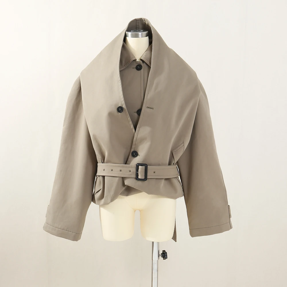 

Windproof Cotton Women Jacket Y2k Double Layer Structure Waist Slim Elegant Commuter Trench Coat With Belt 2025 Autumn New