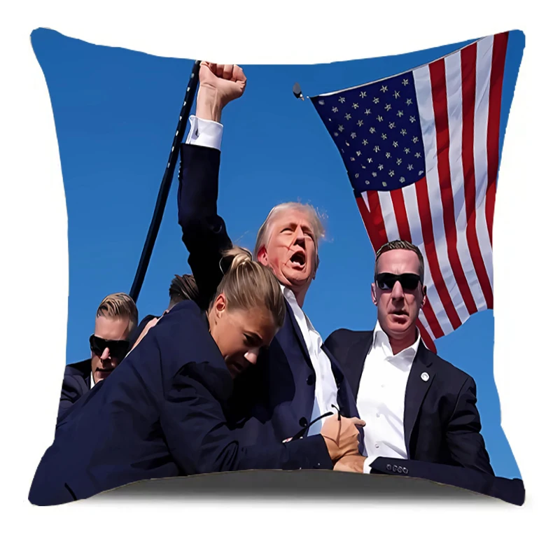 

America Flag Trump Fight Pattern Printed Sofa Square Pillowslip Soft Linen Blend Cushion Cover Pillowcase Living Room Home Decor