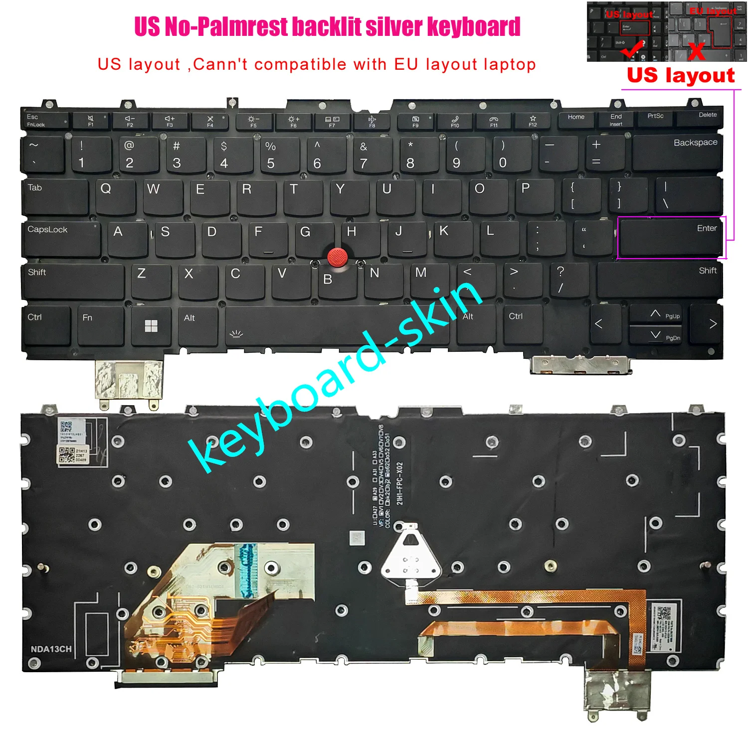 

New US backlit No-Palmrest Keyboard for Lenovo Thinkpad Z13 Gen 1,21D2 21D3, Z13 Gen 2 21JV 21JW laptop