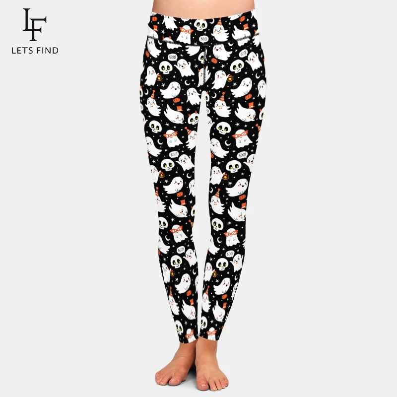 LETSFIND autunno nuove donne Leggings moda 3D Halloween simpatici fantasmi e teschi stampa a vita alta Sexy Fitness Stretch pantalone completo