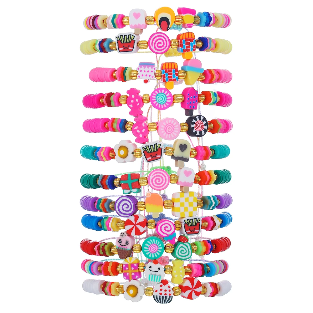 12Pc/s Simple and Cute Small Ice Cream Ice Cream Candy Polymer Clay Bracelet Color Children Adjustable Friendship Bracelet Gift