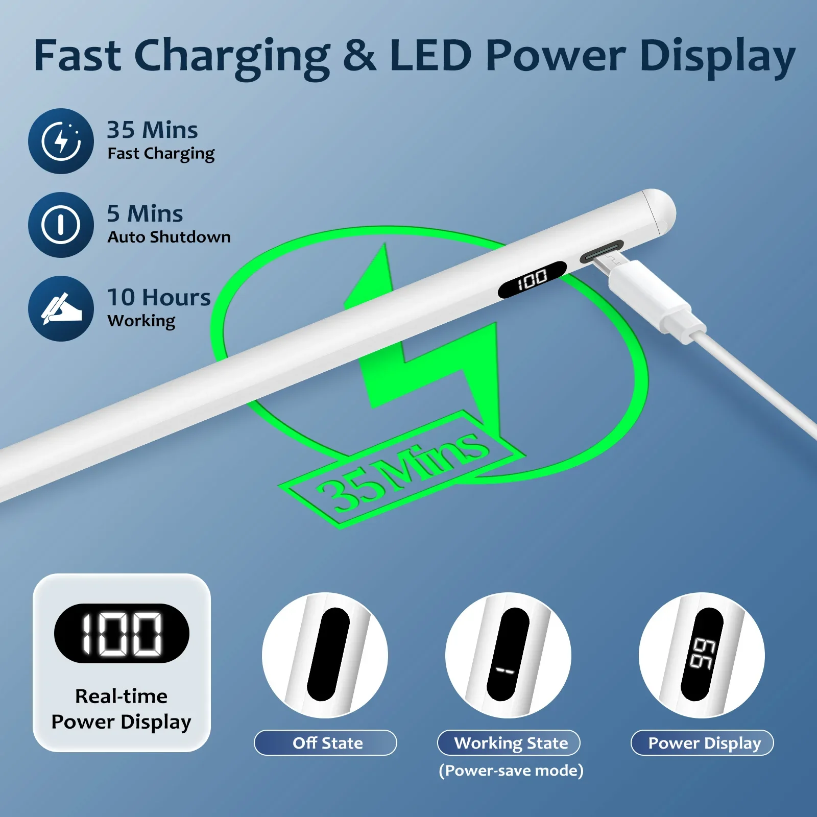 Para apple pencil 2 1 display power digital inclinação palma rejeição lápis óptico para ipad 6/7/8/9/10, mini 5/6, ar 3/4/5, pro 11/12.9