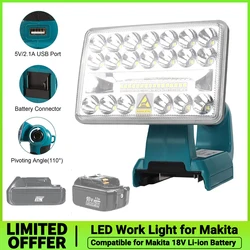 2000LM 18W LED Work Light for Makita 18V Li-ion Battery Rechargeable Lamps Portable Outdoor Camping Light Flashlight