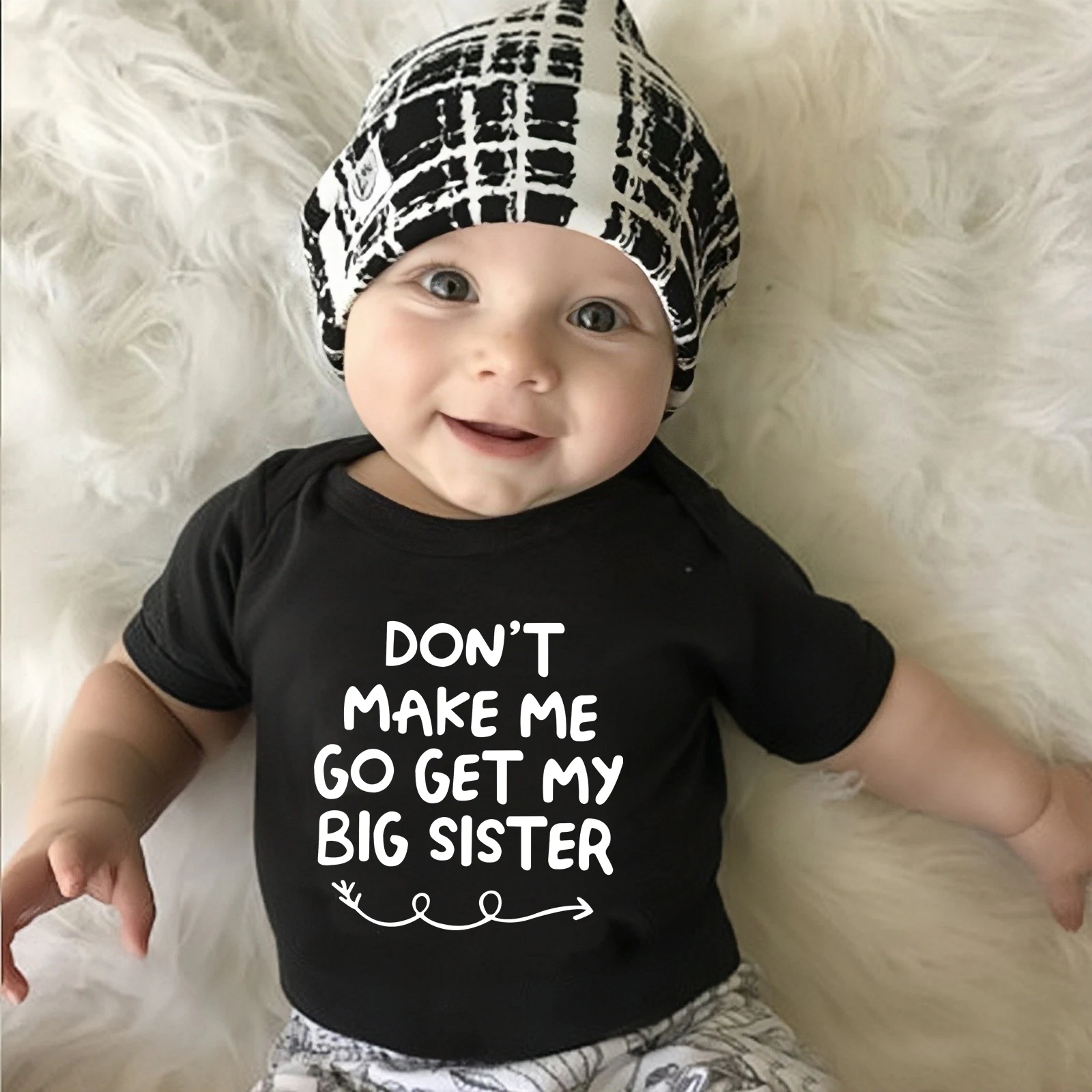 

Don't Make Me Go Get My Big Sister Print Newborn Climbing Suit Summer Short Sleeve Baby Triangle Romper Infant Toddler Bodysuit