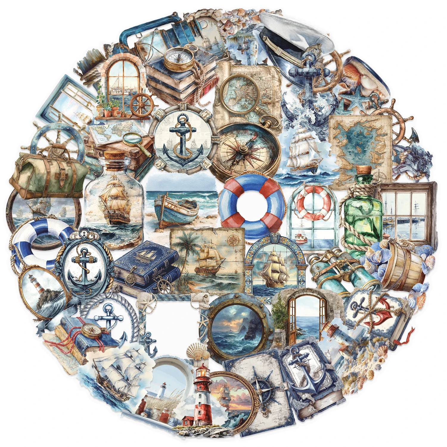50 stuks nautische stickers, prachtige en graffitistickers, cartoonstickers voor notebookcomputer, leuke en klassieke cadeaudecoraties