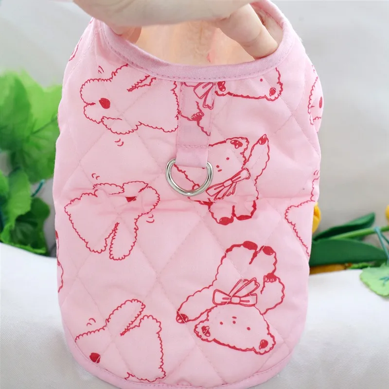 

Pink Gift Bear Vest Puppy Warm Cotton Pet Winter Clothes Teddy Cartoon Coat Full Print Animal Dog Clothes XS-XL
