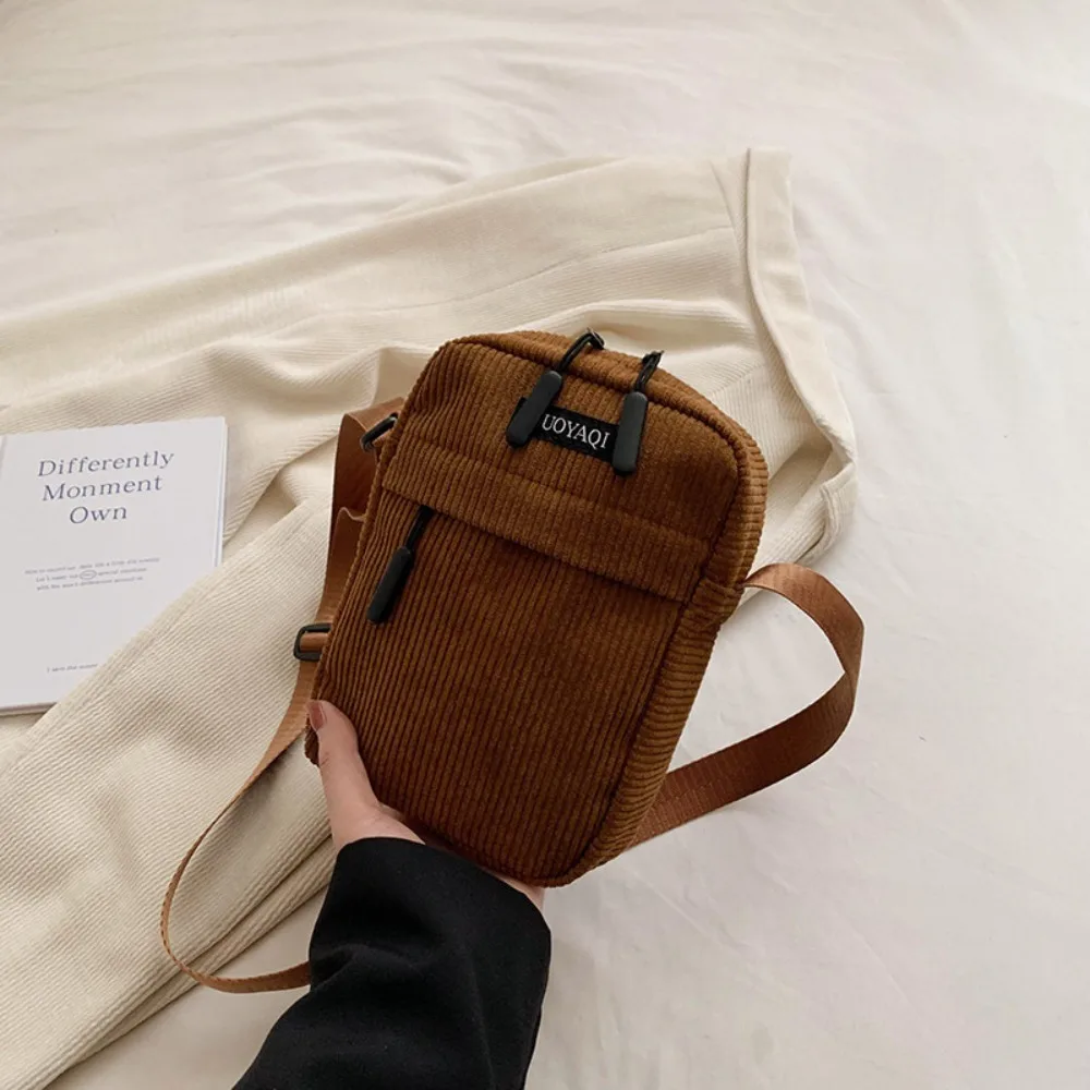 Fashion Corduroy Women\'s Crossbody Bag Casual Sports Student Mobile Phone Small Shoulder Bag Solid Color Female Handbag 2024 New