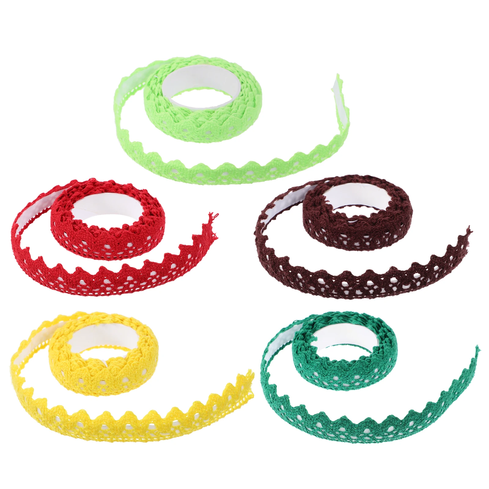 

5pcs Hollow Lace Tape Fabric Decorative Scrapbook Craft Colorful Stationery Planner Accessories Adhesive Ribbon