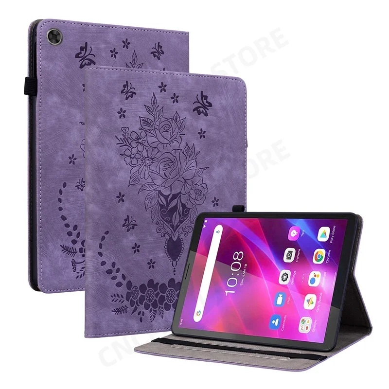 Flowers Embossed Funda with Soft TPU Back Shell For Lenovo Tab M7 3rd Gen Case Flip Book Cover For Lenovo TB-7306F TB-7306X