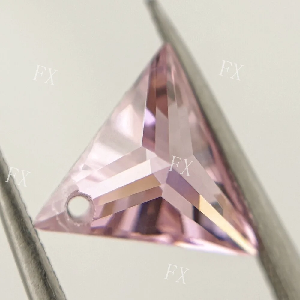 Single Hole Beads Pink CZ Stones 5A Triangle Shape Cubic Zirconia Stone Loose For DIY Jewelry Making Zircon With Holes CZ