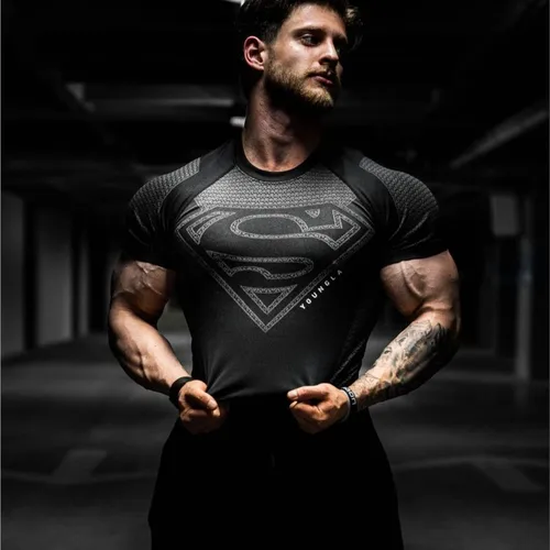 Imagen 1 del producto 2025 nuevo estilo de los hombres de alta elasticidad de secado rápido deportes tiburón camiseta apretado entrenamiento transpirable verano gimnasio moda manga corta