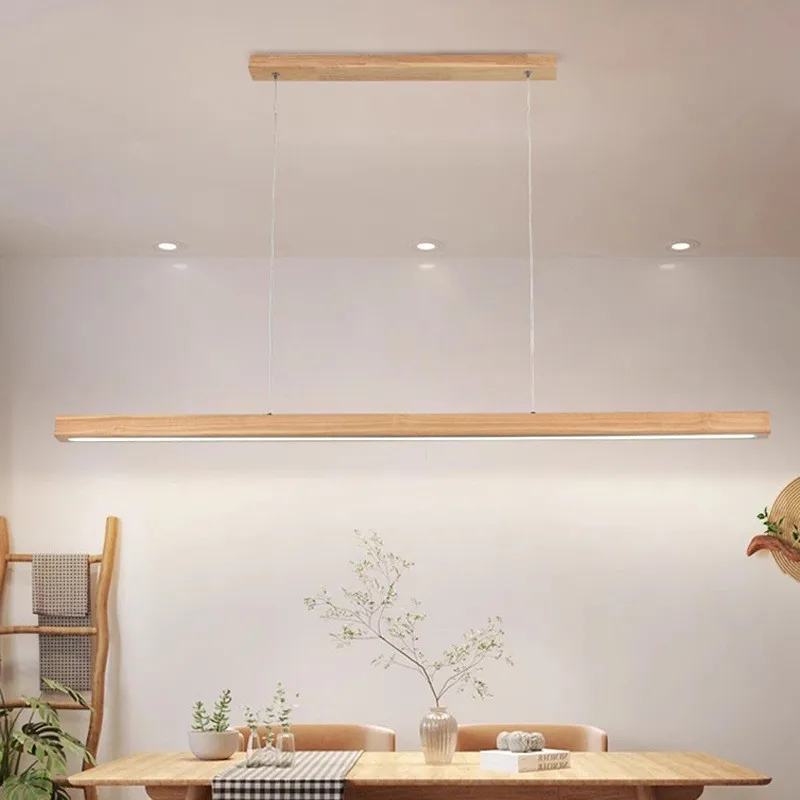 

New Chinese Style Solid Wood Pendant Light Walnut Linear LED Ceiling Lamp for Living Dining Room Tea Room Hallway Minimalist