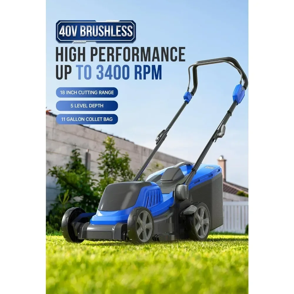 For Lawn Mower 40V Brushless 18' Cordless, 5 Cutting Height Adjustments Electric Lawn Mower, Quickly Folding Within 5’s