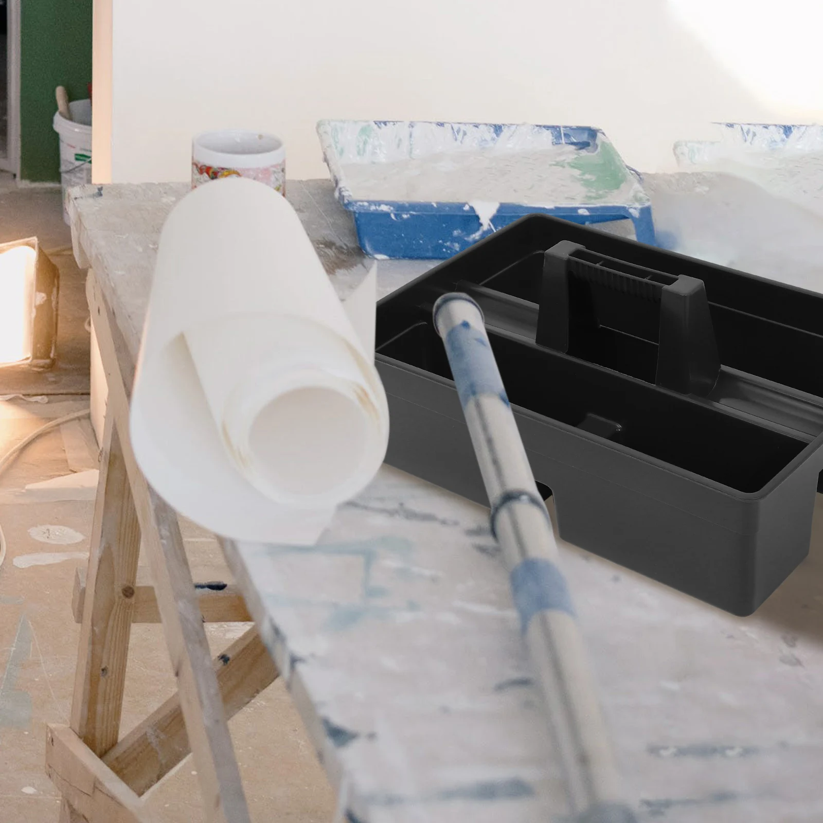 3 Dividers Storage Basket Heavy Duty Tool Caddy Carry Handle Tote Tray Organizer Plastic Cleaning Supplies Home Professional Use