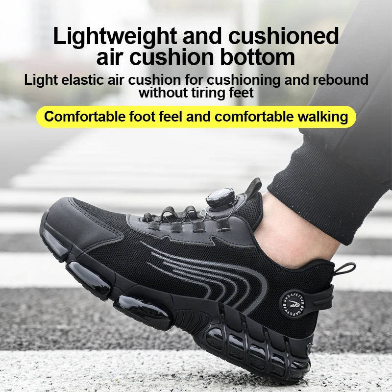 High-quality Safety Shoes Men Steel Wire Rotary Buckle Work Sneakers Indestructible Shoes Anti-smash Anti-puncture Work Shoes