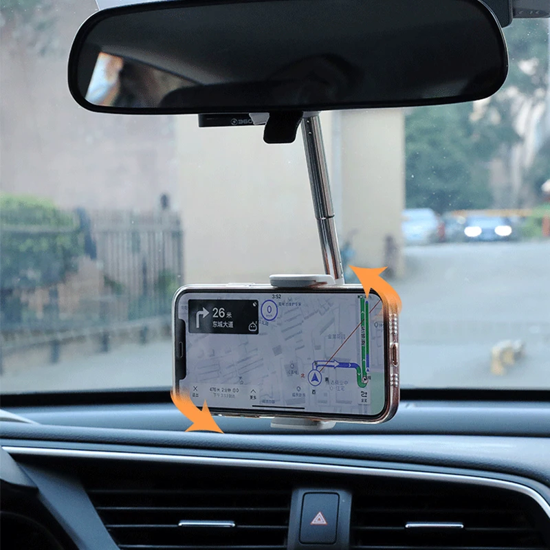 Car Rearview Mirror Mount Foldable Car Holder Phone Navigation GPS Stand Mobile Phone Bracket Adjustment Lazy Rack for IPhone 12