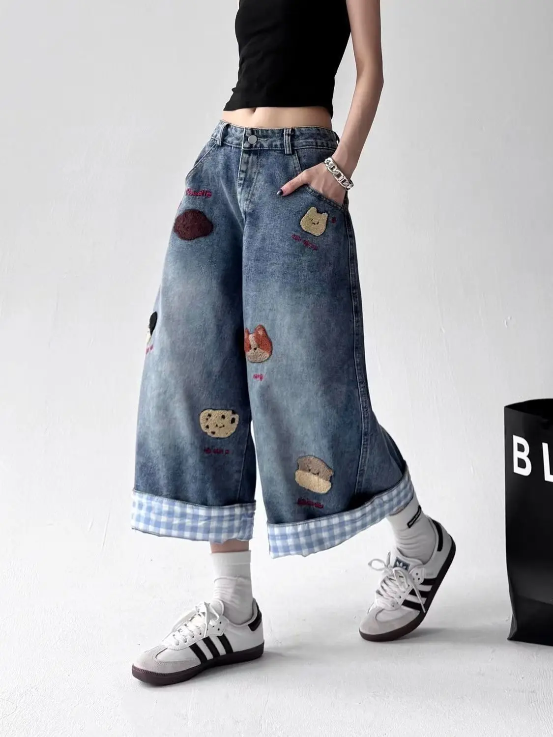Jeans Women Embroidery Cotton Loose Style Fashion Sweet Summer Calf-length Pants
