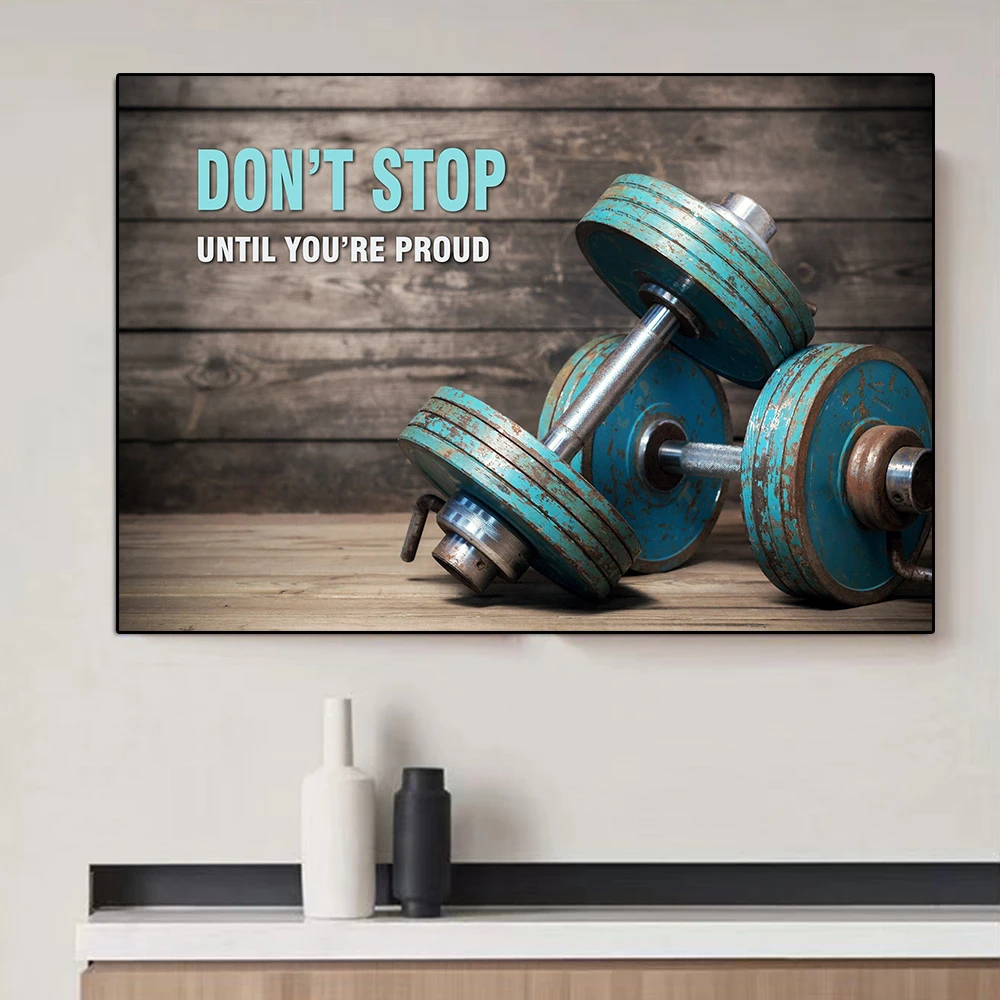 Gym Inspirational Quotes Canvas Painting Pop Sports Lift Dumbbells Poster Abstract Bodybuilding Wall Art Print Room Home Decor