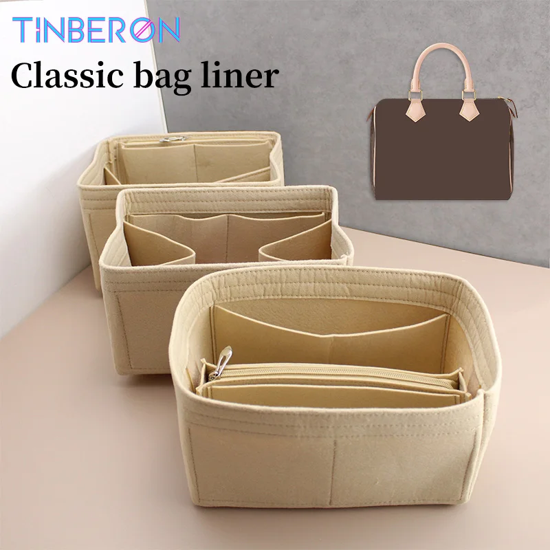 TINBERON-Felt Inner Bag com Liner, Organizador Bolsa, Cosmetic Bag, Maquiagem Armazenamento, Acessórios de Viagem