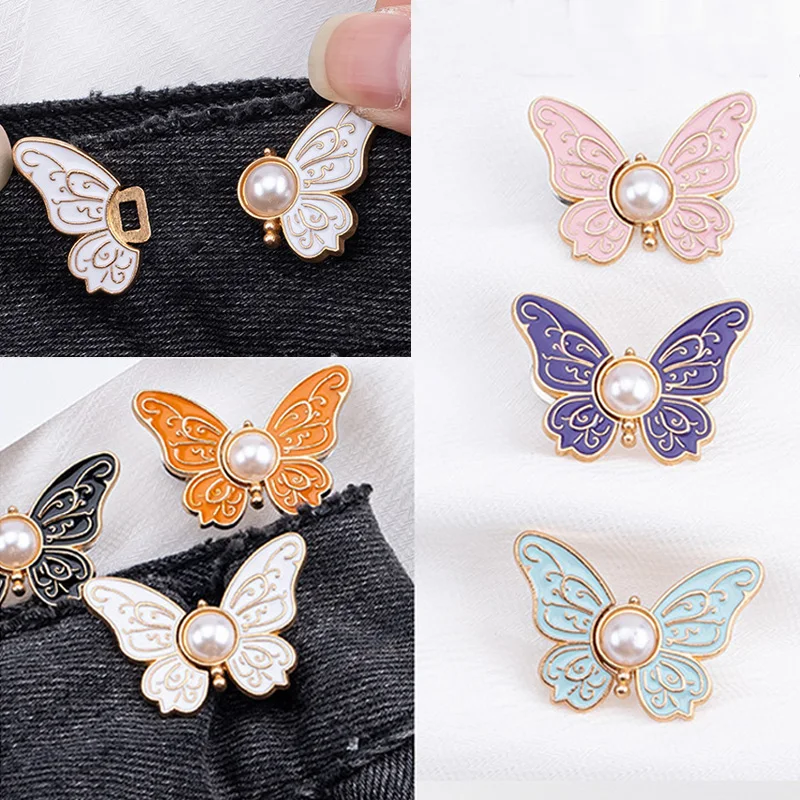 Butterfly No‑Sew Pants Waist Tightener Buttons Adjustable Detachable Skirt Jeans Waist Reducer Buckle DIY Clothing Waistband