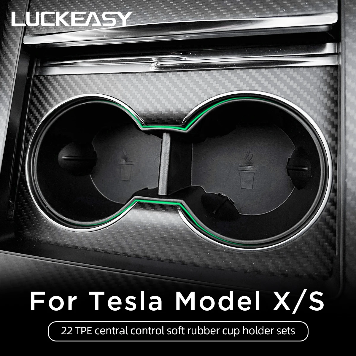 

LUCKEASY TPE Central Control Soft Rubber Cup Holder Sets For Tesla Model X Model S 2022 Accessories Shock-Absorbing Cover